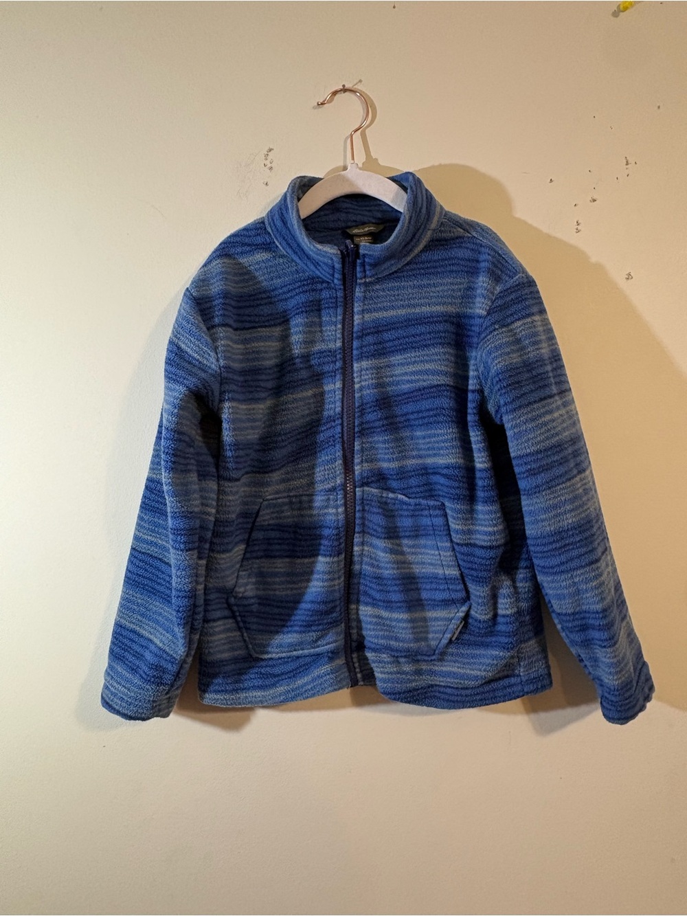 Eddie Bauer Fleece Jacket boys XSmall  5/6 Blue Striped full Zip Jacket w/pocket